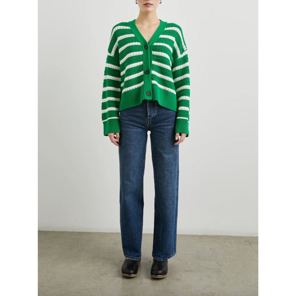 $268 Rails Green White Geneva Kelly Stripe Button Cardigan Sweater sz Medium